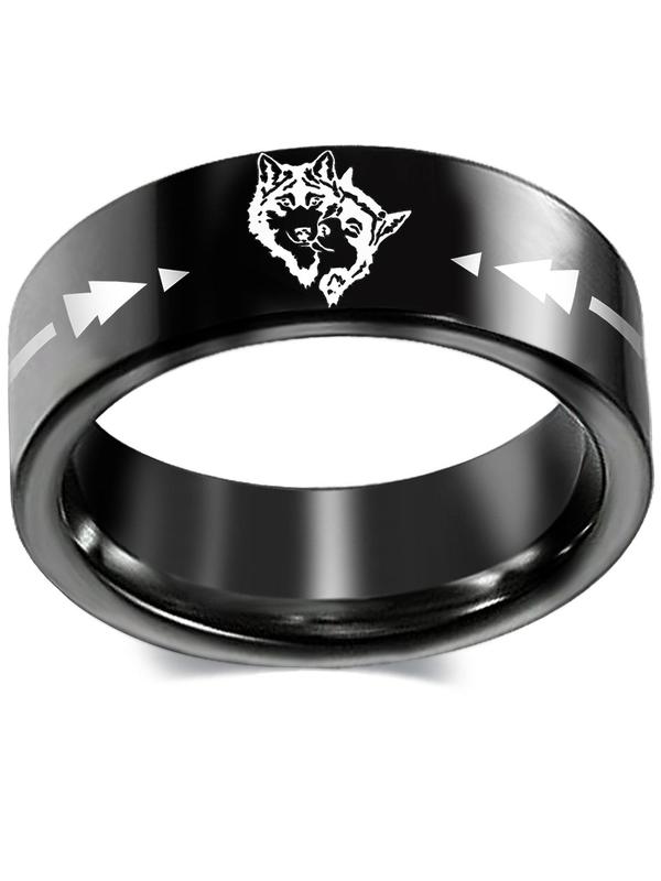  Casual Wolf Arrow Pattern Ring for Men & Women, Trendy Stainless Steel Couple Rings Jewelry, Fashion Jewelry Accessories for Women & Men