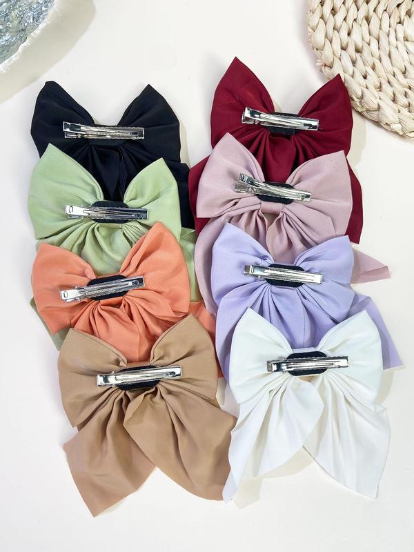 Cute Bow Decor Hair Clips, Casual Simple Plain Color Hair Accessories for Women & Girls, Minimalist Headwear Suitable for Thick Hair