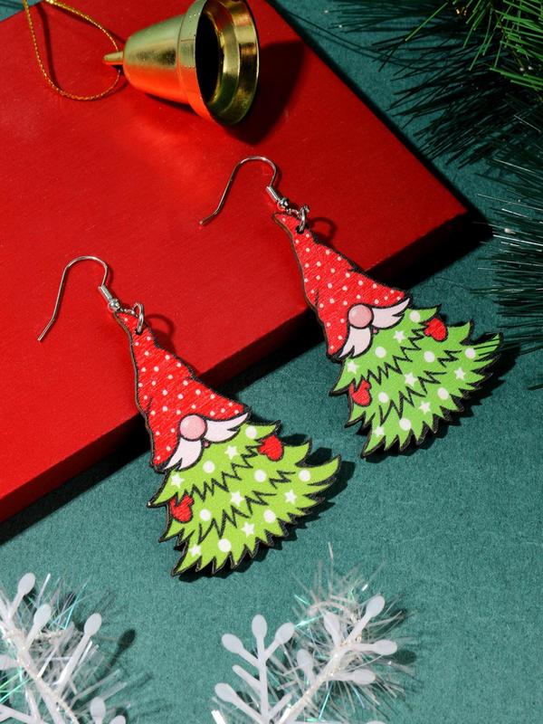 Cute Cartoon Christmas Tree Design Dangle Earrings, Wooden Dangle Earrings, Fashion Jewelry Accessories for Women & Girls