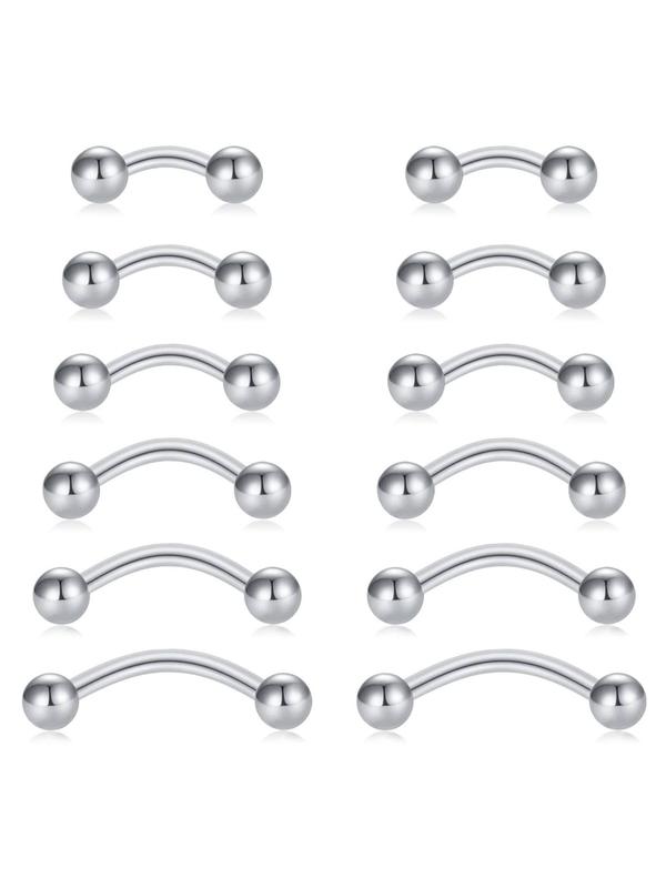 12pcs set Unisex Stainless Steel Eyebrow Studs, Body Piercing Jewelry for Women and Men, Fashionable Body Jewelry for Party, Daily Clothing Decor