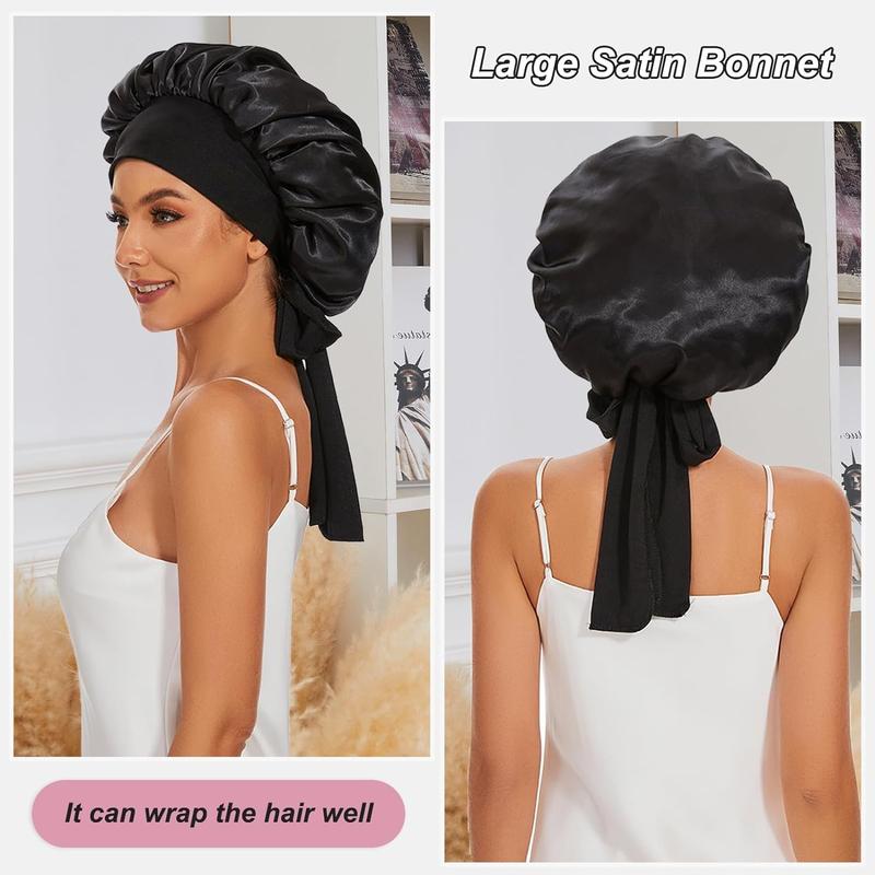 Fashion All-match Satin Bonnet, Silky Bonnet, Adjustable Night Sleep Hair Care Bonnet, Stretchy Tie Band Cap, Night Cap, Back To School Hair Style Haircare