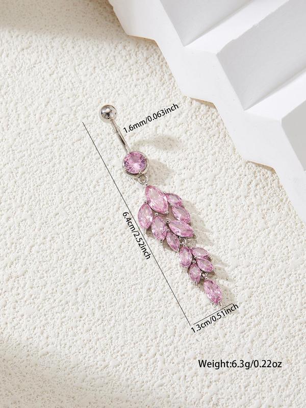 Rhinestone Decorated Leaf Shaped Belly Button Ring, Women's Fashion Body Jewelry for Party, Daily Clothing Decor, Trendy All-match & Exquisite Jewelry for Birthday Gift