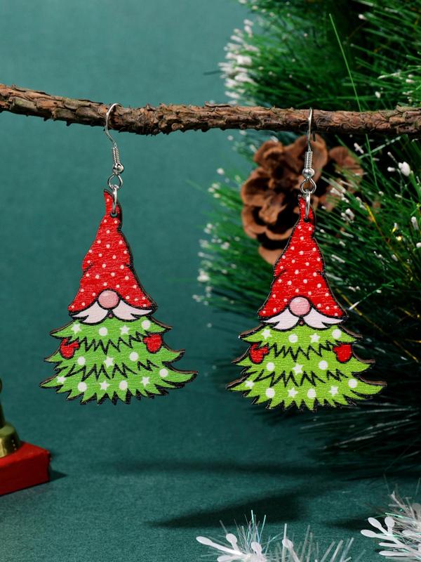 Cute Cartoon Christmas Tree Design Dangle Earrings, Wooden Dangle Earrings, Fashion Jewelry Accessories for Women & Girls