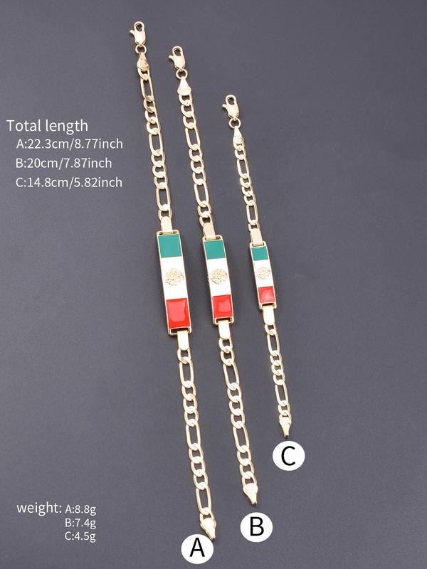 Mexican Flag Design Bracelet, Fashionable Adjustable Strap Bar Bracelet for Women & Men, Trendy All-match & Exquisite Jewelry for Birthday Gift