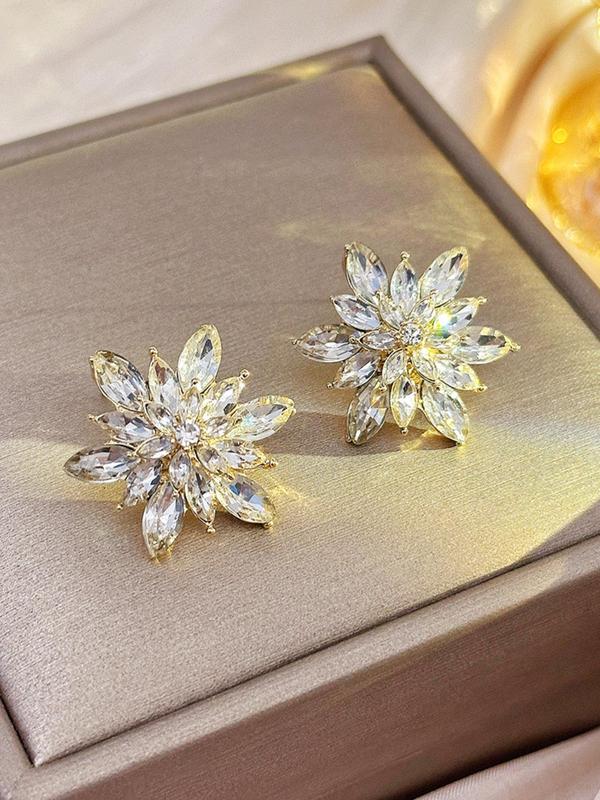 Snowflake Design Rhinestone Stud Earrings, Elegant Exquisite Jewelry for Women, Trendy Accessories for Party and Daily Life