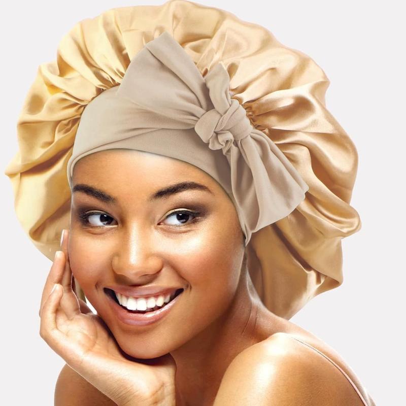 Fashion All-match Satin Bonnet, Silky Bonnet, Adjustable Night Sleep Hair Care Bonnet, Stretchy Tie Band Cap, Night Cap, Back To School Hair Style Haircare