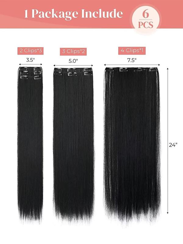 Summer 24 Inch Clip-in Hair Extensions, Long Straight Synthetic Wigs, Heat Resistant Synthetic Wigs,  2024 Trendy Matching Natural Wig Piece