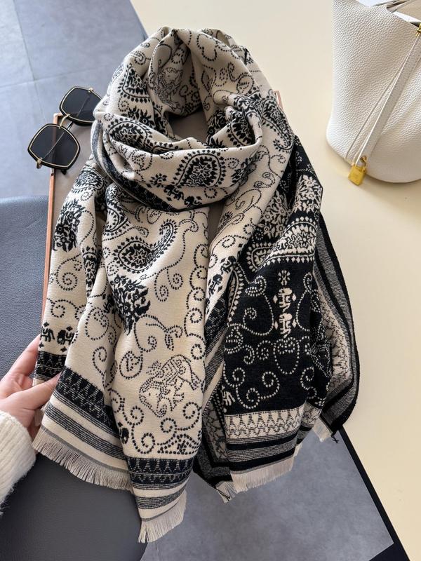 Paisley Print Long Scarf, Casual Versatile Shawl for Women & Men, Fashion Accessories for Fall & Winter