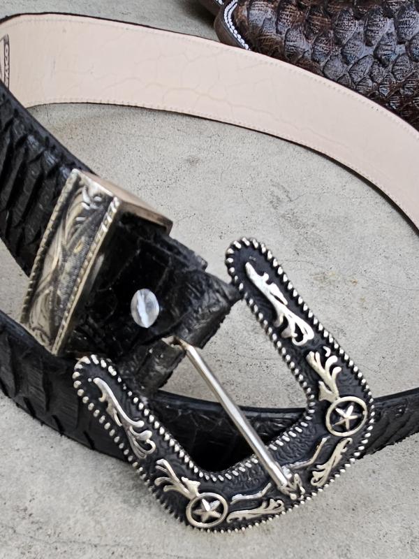 Men's Black Imitation Python Leather Gold Looped Belt