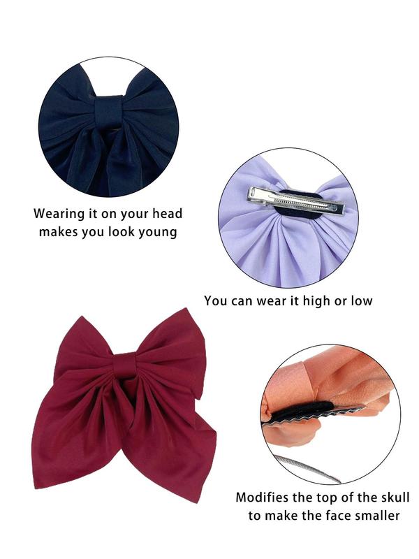 Cute Bow Decor Hair Clips, Casual Simple Plain Color Hair Accessories for Women & Girls, Minimalist Headwear Suitable for Thick Hair