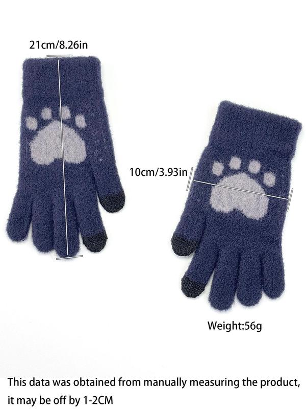 Women's Cute Cartoon Paw Pattern Touch Screen Gloves, Casual Trendy Warm Gloves for Fall & Winter, Fashion Accessories for Women & Girls