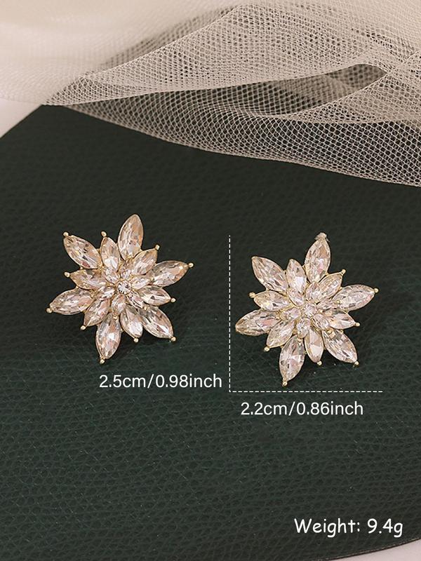 Snowflake Design Rhinestone Stud Earrings, Elegant Exquisite Jewelry for Women, Trendy Accessories for Party and Daily Life