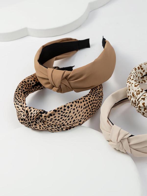 Leopard Pattern & Solid Knot Design Hair Hoop, Elegant Hair Accessories for Women & Girls, Minimalist Headwear Suitable for Thick Hair