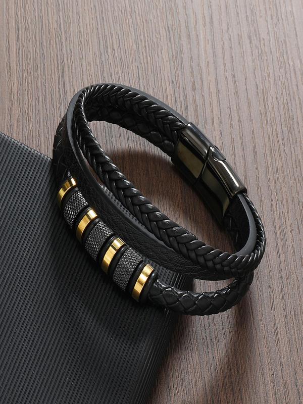 Men's Fashion Multi-layer Braided Pu Leather Bracelet, Fashion Jewelry for Party, Daily Clothing Decor, Trendy All-match & Exquisite Jewelry for Birthday Gift