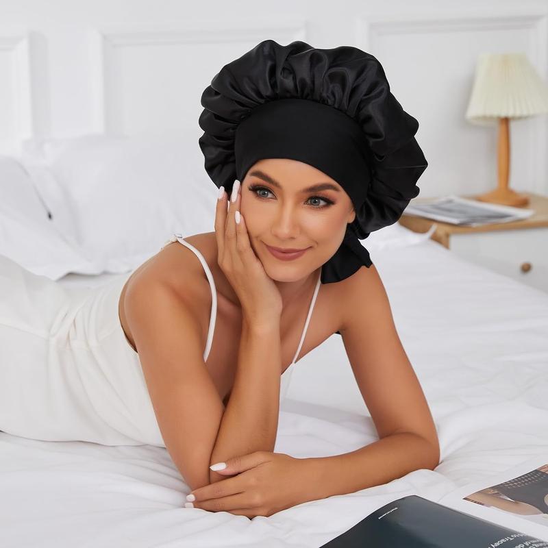 Fashion All-match Satin Bonnet, Silky Bonnet, Adjustable Night Sleep Hair Care Bonnet, Stretchy Tie Band Cap, Night Cap, Back To School Hair Style Haircare