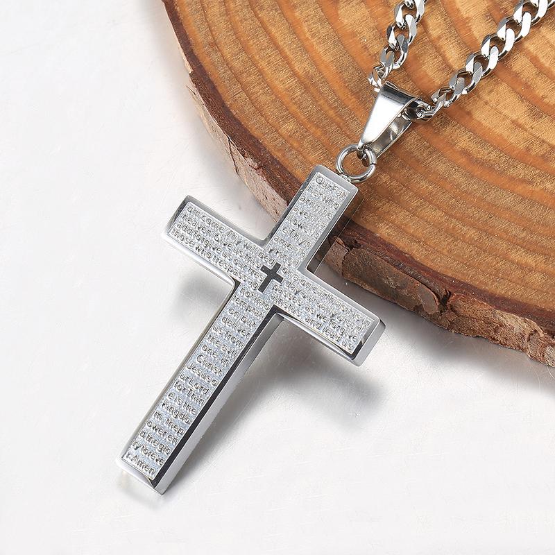 Hermah Mens Boys Cross Pendant Necklace Gold Color Silver Black Tone 3mm Cuban Chain 18-24inch Christ Necklace Jewelry