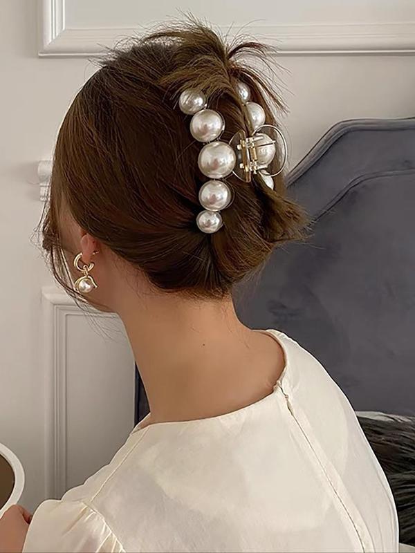 2024 Elegant Faux Pearl Decorated Hair Claw Clip for Gift, Minimalist Headwear Suitable for Thick Hair, Fashion Hair Accessories for Party, Daily Clothing Decor for Women & Girls