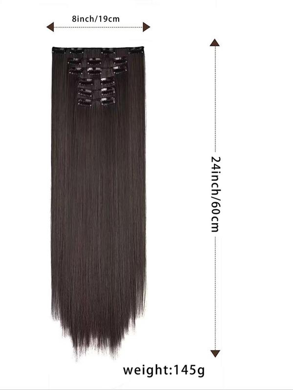 Summer 24 Inch Clip-in Hair Extensions, Long Straight Synthetic Wigs, Heat Resistant Synthetic Wigs,  2024 Trendy Matching Natural Wig Piece