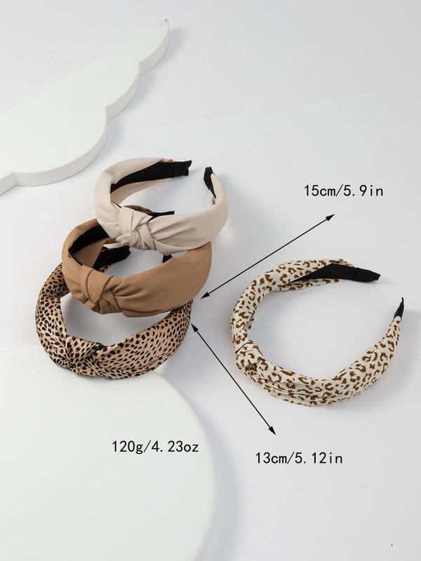 Leopard Pattern & Solid Knot Design Hair Hoop, Elegant Hair Accessories for Women & Girls, Minimalist Headwear Suitable for Thick Hair