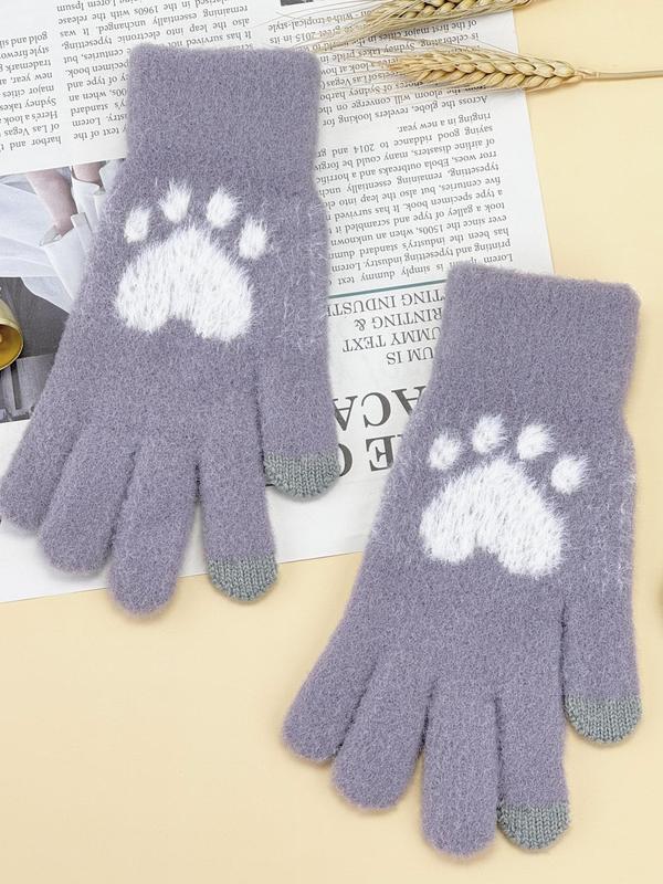 Women's Cute Cartoon Paw Pattern Touch Screen Gloves, Casual Trendy Warm Gloves for Fall & Winter, Fashion Accessories for Women & Girls