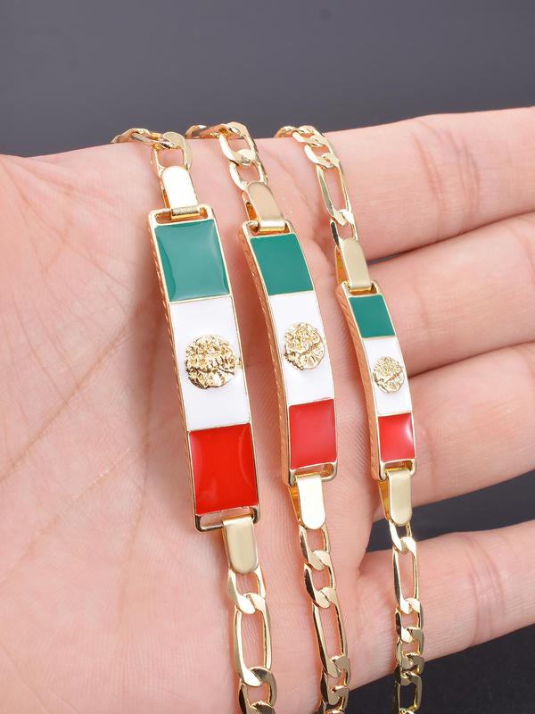 Mexican Flag Design Bracelet, Fashionable Adjustable Strap Bar Bracelet for Women & Men, Trendy All-match & Exquisite Jewelry for Birthday Gift