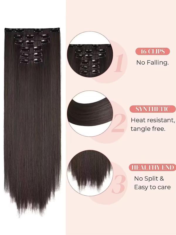 Summer 24 Inch Clip-in Hair Extensions, Long Straight Synthetic Wigs, Heat Resistant Synthetic Wigs,  2024 Trendy Matching Natural Wig Piece