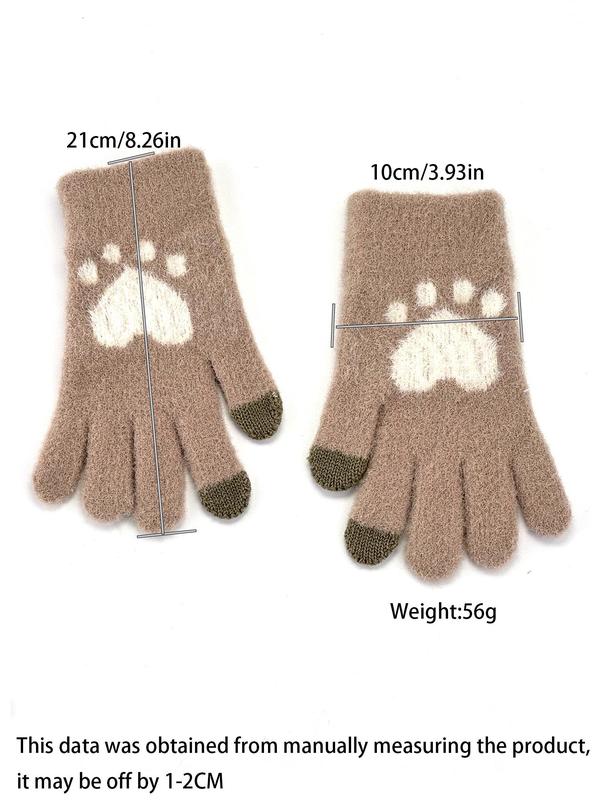 Women's Cute Cartoon Paw Pattern Touch Screen Gloves, Casual Trendy Warm Gloves for Fall & Winter, Fashion Accessories for Women & Girls