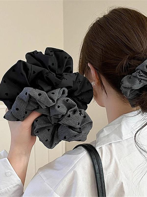 Polka Dot & Heart & Bow Decor Ruched Hair Tie, Cute Scrunchie for Women & Girls, Minimalist Headwear for Thick Hair, Fashion Hair Accessories for Party, Daily