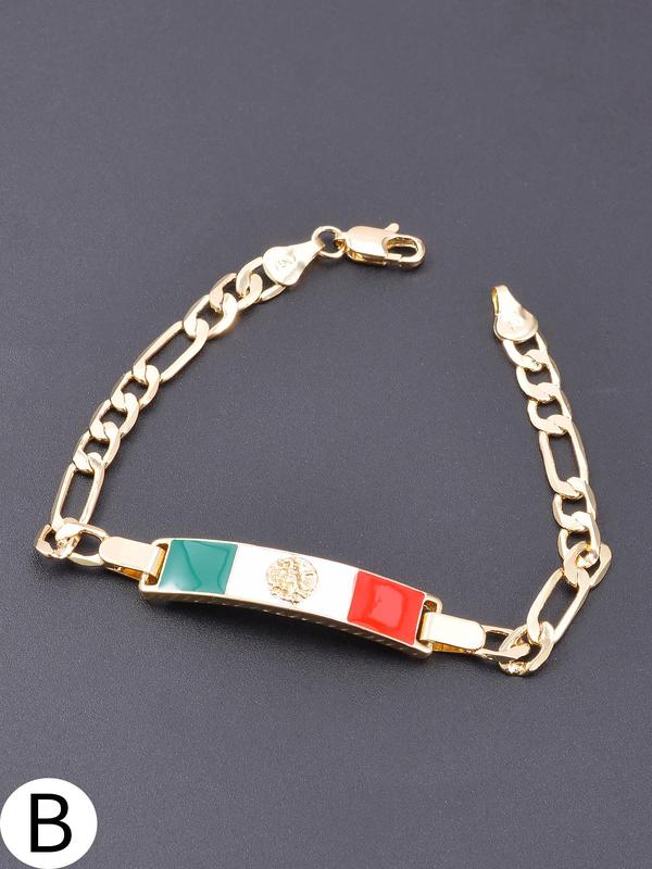 Mexican Flag Design Bracelet, Fashionable Adjustable Strap Bar Bracelet for Women & Men, Trendy All-match & Exquisite Jewelry for Birthday Gift