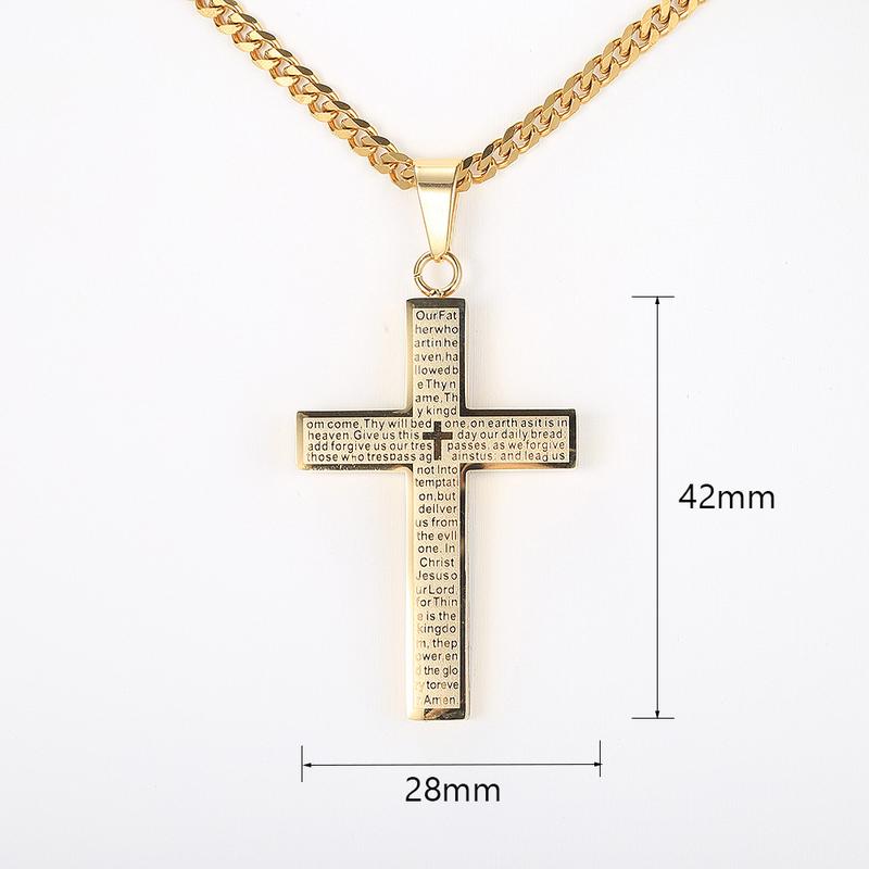 Hermah Mens Boys Cross Pendant Necklace Gold Color Silver Black Tone 3mm Cuban Chain 18-24inch Christ Necklace Jewelry