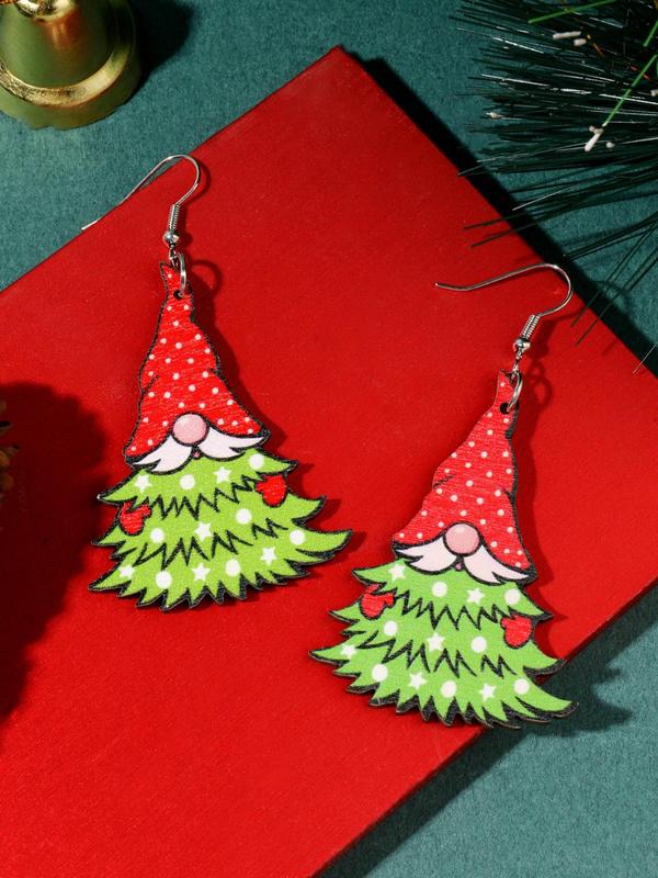 Cute Cartoon Christmas Tree Design Dangle Earrings, Wooden Dangle Earrings, Fashion Jewelry Accessories for Women & Girls