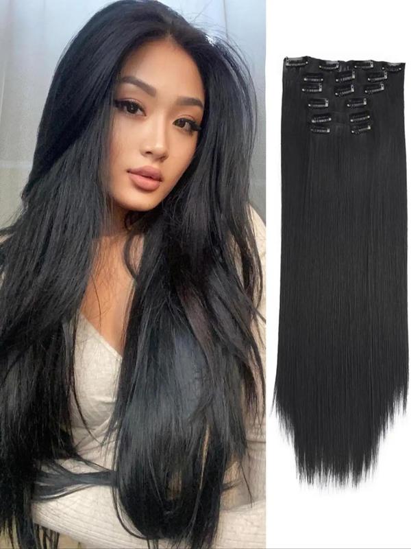 Summer 24 Inch Clip-in Hair Extensions, Long Straight Synthetic Wigs, Heat Resistant Synthetic Wigs,  2024 Trendy Matching Natural Wig Piece