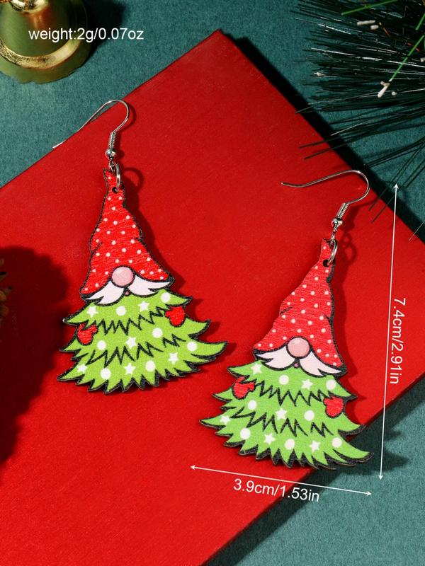 Cute Cartoon Christmas Tree Design Dangle Earrings, Wooden Dangle Earrings, Fashion Jewelry Accessories for Women & Girls