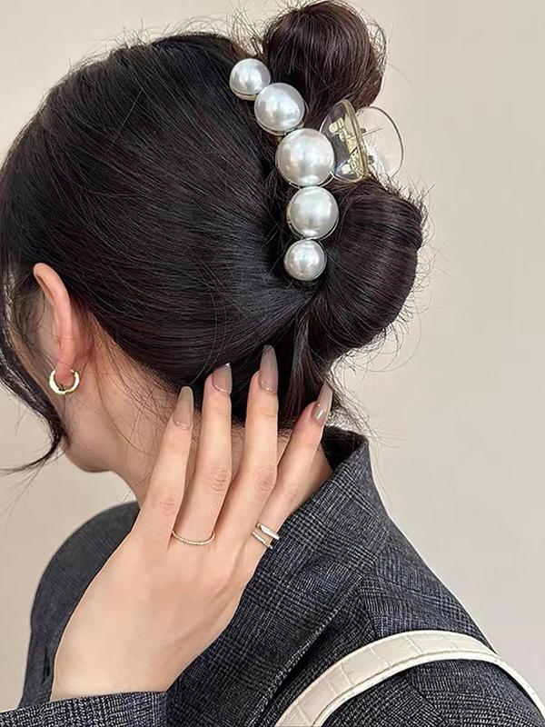 2024 Elegant Faux Pearl Decorated Hair Claw Clip for Gift, Minimalist Headwear Suitable for Thick Hair, Fashion Hair Accessories for Party, Daily Clothing Decor for Women & Girls