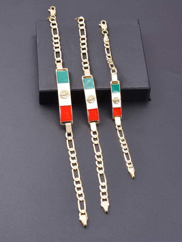 Mexican Flag Design Bracelet, Fashionable Adjustable Strap Bar Bracelet for Women & Men, Trendy All-match & Exquisite Jewelry for Birthday Gift