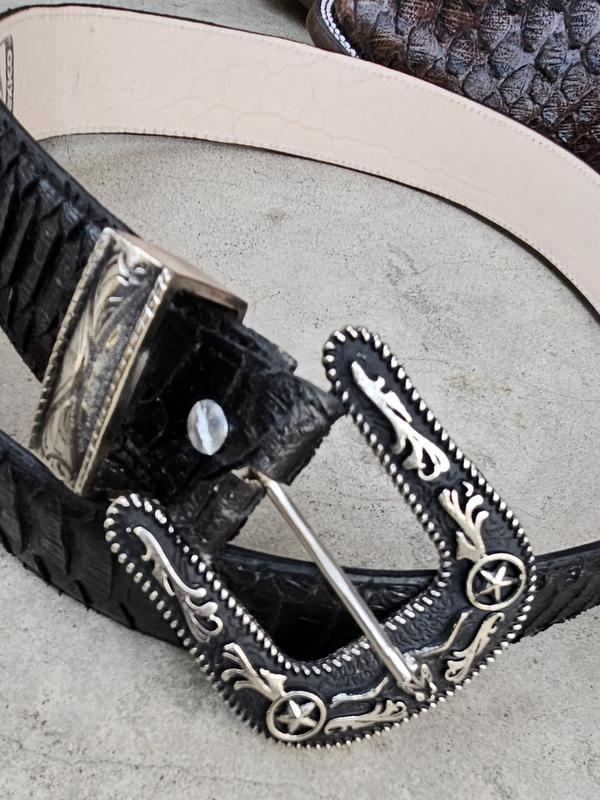 Men's Black Imitation Python Leather Gold Looped Belt