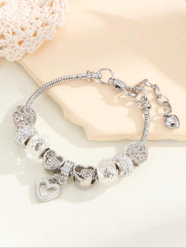 Fashion Rhinestone Decorated Heart Charm Bracelet, Fashion Jewelry for Party, Daily Clothing Decor, Trendy All-match & Exquisite Jewelry for Birthday Gift