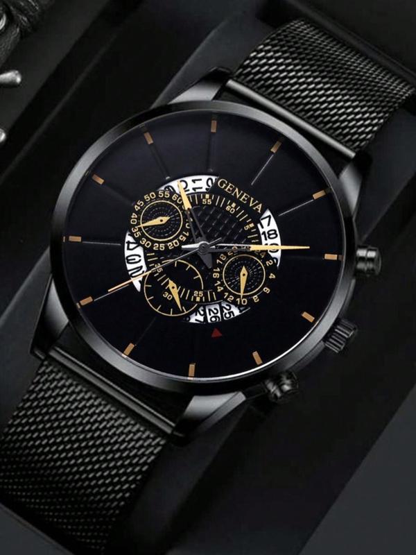 Men's Business Round Dial Quartz Watch, Casual Trendy Wristwatch with Stainless Steel Strap , Fashionable Accessories Perfect Gift for Men without Box