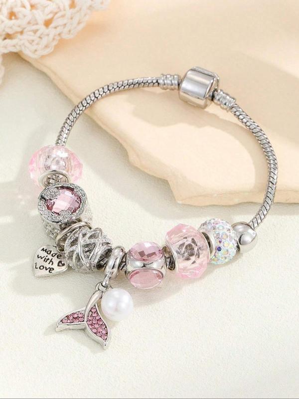 Fashion Rhinestone Decorated Heart Charm Bracelet, Fashion Jewelry for Party, Daily Clothing Decor, Trendy All-match & Exquisite Jewelry for Birthday Gift