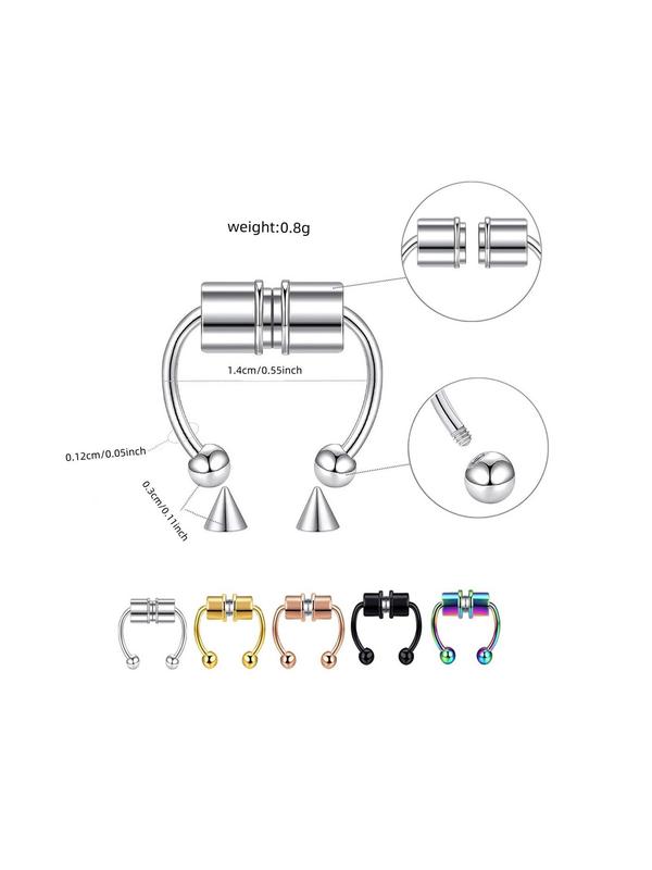 Stainless Steel Magnetic Nose Rings, 5pcs set Spiked Beaded Head Nose Rings, Fashionable Body No Piercing Jewelry for Men & Women