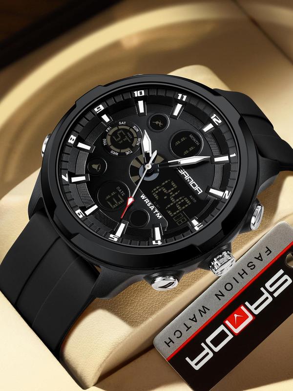 Men's Fashion Round Dial Analog-digital Quartz Watch, Waterproof Casual Sporty Waterproof Digital Wristwatch, with Box, Fashion Watch for Party, Daily Decor, Trendy All-match & Exquisite Watch for Gift