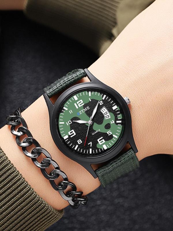 Men's Fashion Quartz Watch, Casual Outdoor Sports Watch with Luminous Dial & Calendar Feature, Trendy Watch for Daily Life