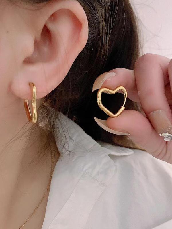 Heart Design Hoop Earrings (1 Pair), Elegant Simple Jewelry for Women for Party, Daily Clothing Decor, Trendy All-match & Exquisite Jewelry Suitable for Dating Use