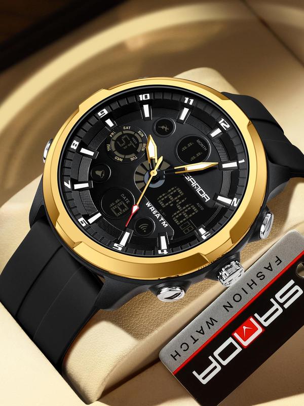 Men's Fashion Round Dial Analog-digital Quartz Watch, Waterproof Casual Sporty Waterproof Digital Wristwatch, with Box, Fashion Watch for Party, Daily Decor, Trendy All-match & Exquisite Watch for Gift