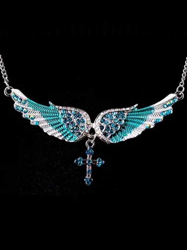 Women's Elegant Rhinestone Decorated Wing Design Jewelry Set, Including Necklace & Dangle Earrings, Trendy All-match & Exquisite Jewelry for Birthday Gift