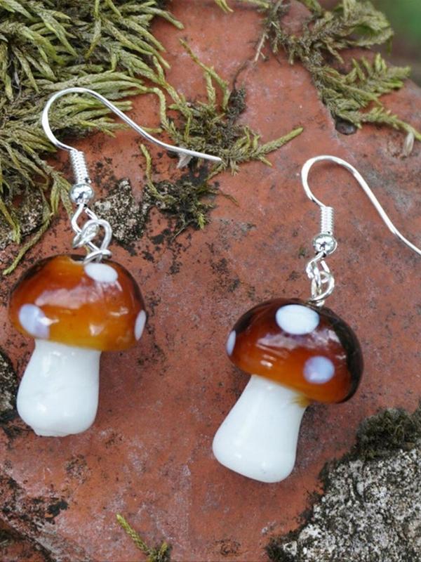 1 Pair Mushroom Design Dangle Earrings, Female Fashion Creativity, Funny Earrings, Cute Jewelry for Women Girls，Daily Clothing Decoration