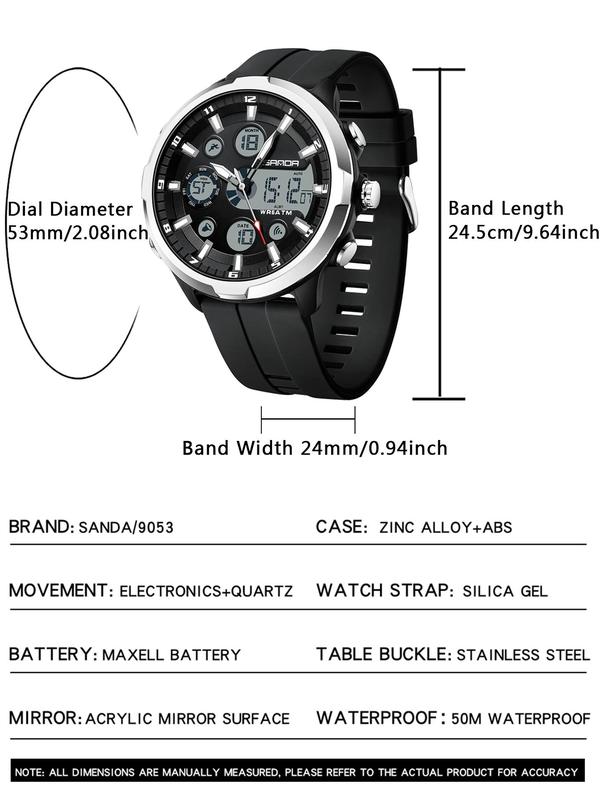 Men's Fashion Round Dial Analog-digital Quartz Watch, Waterproof Casual Sporty Waterproof Digital Wristwatch, with Box, Fashion Watch for Party, Daily Decor, Trendy All-match & Exquisite Watch for Gift