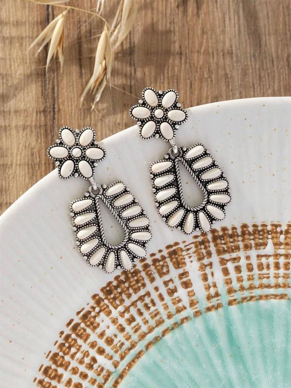 Vintage Boho Style Turquoise Decor Flowers Dangle Earrings, Fashion Jewelry for Party, Daily Clothing Decor, Trendy All-match & Exquisite Jewelry for Birthday Gift