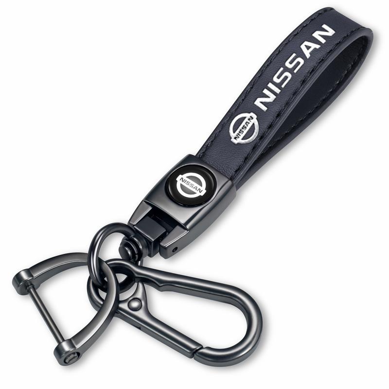 Genuine Leather Car Keychain Keyring Accessories Compatible with Nissan Toyota Honda TRD Acura Mazda Infiniti Subaru Series Car Keychains Family Present for Man and Woman Black