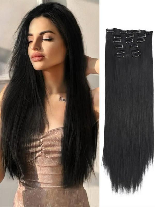 24 Inch Natural Clip-in Hair Extensions, 2024 Trendy Long Straight Synthetic Extensions for Women for Daily Used & Party, Female Matching Wig Piece for Any Occasion